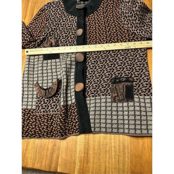 Z Brand Womens Wool Multi Print Snap Button Sweater Size Large Brown Black - Picture 9 of 10